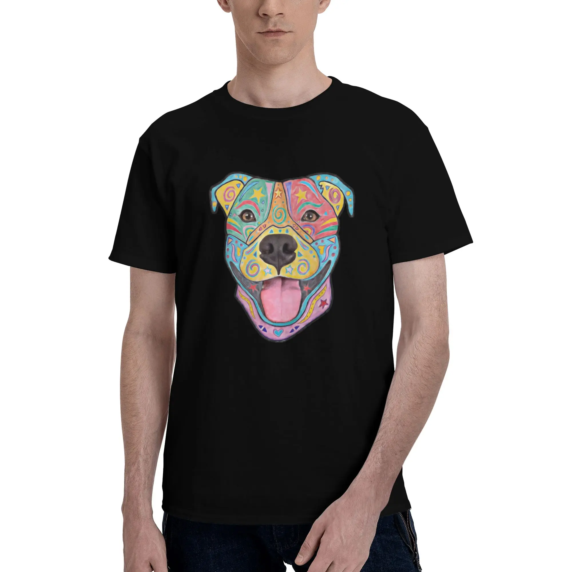 

Pitbull Dog Men T-Shirt Oversized T Shirts Men's O-Neck Cotton Tees Short Summer Male