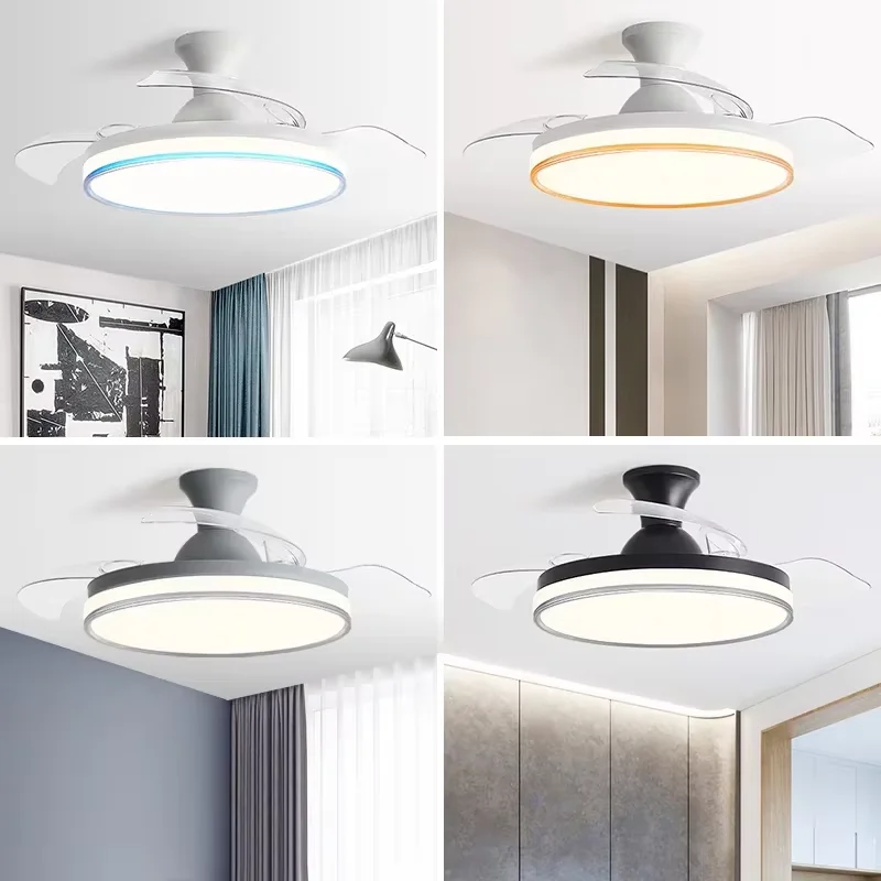 Low Floor Ceiling Fan Light LED Light Invisible Chandelier DC Motor Ceiling Fan Lamp 36in 42Inch 110V 220V Remote Control Fan