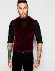 XS-6XL Dress Vests For Men Slim Fits Mens Suit Vest Male Burgundy Velvet Waistcoat Homme Casual Sleeveless Formal Business Vest