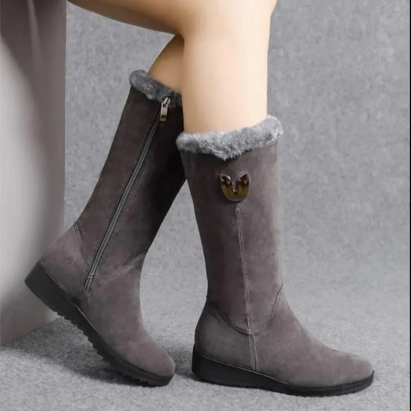 Winter Womens Boots Fashion Suede Mid-calf Boots Thick Plush Warm Snow Boots for Women Non-slip Platform Cotton Boot Botas Mujer