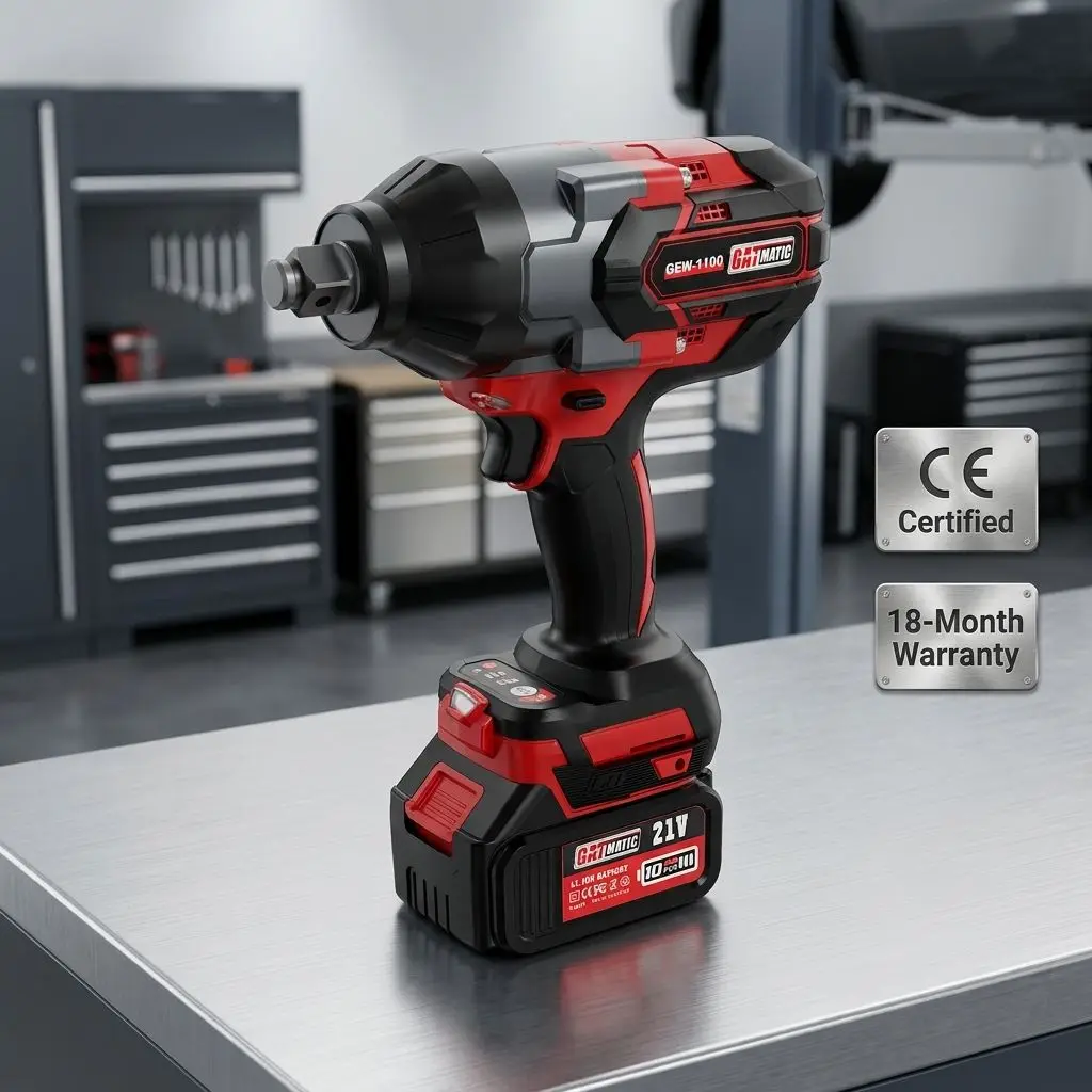 1100Nm Ultra-High Torque 21V Cordless Impact Wrench CE Certified with 2x 4.0Ah Li-ion Battery