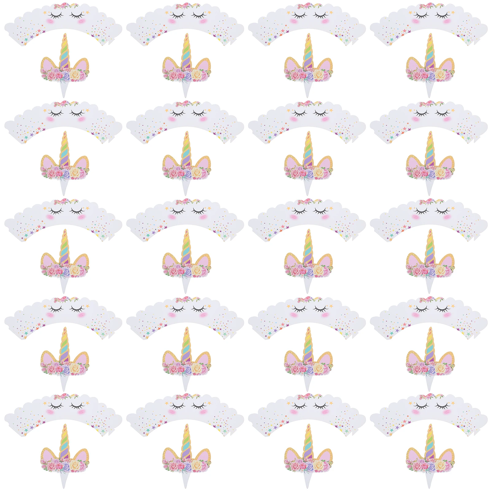 

24pcs Cake Toppers Unicorn Decorations Paper Dessert Cupcake Picks Birthday Party Supplies Safe Printed Kid Celebration Cake