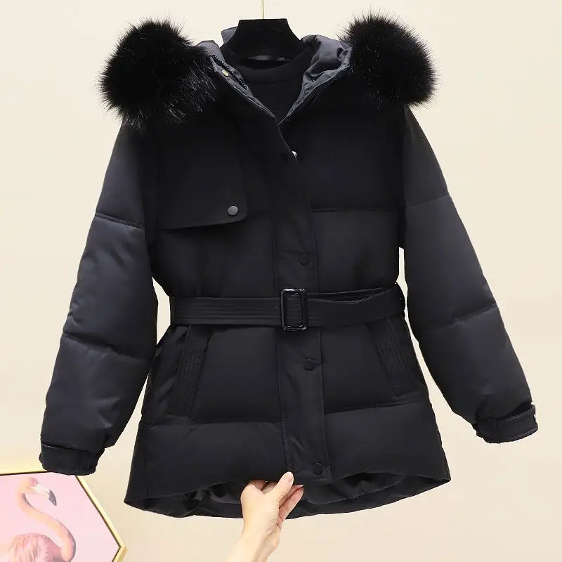 Women\'s winter hooded down jacket fur neck hooded long coat fashion hooded warm coat comfortable slim fit coat nice outdoor wear