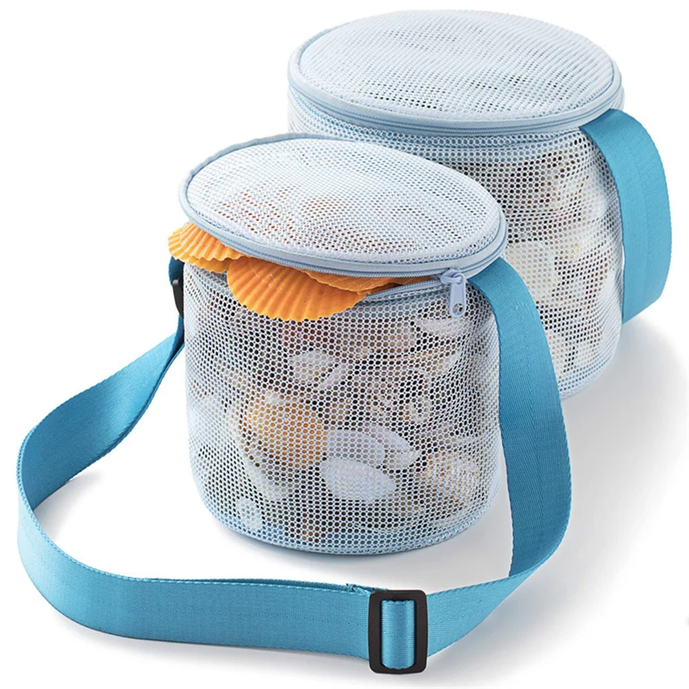 Children'S Storage Bag Beach Round Sand Bucket Seashell Starfish Toy Finishing Collection Basket Transparent Mesh Organizer