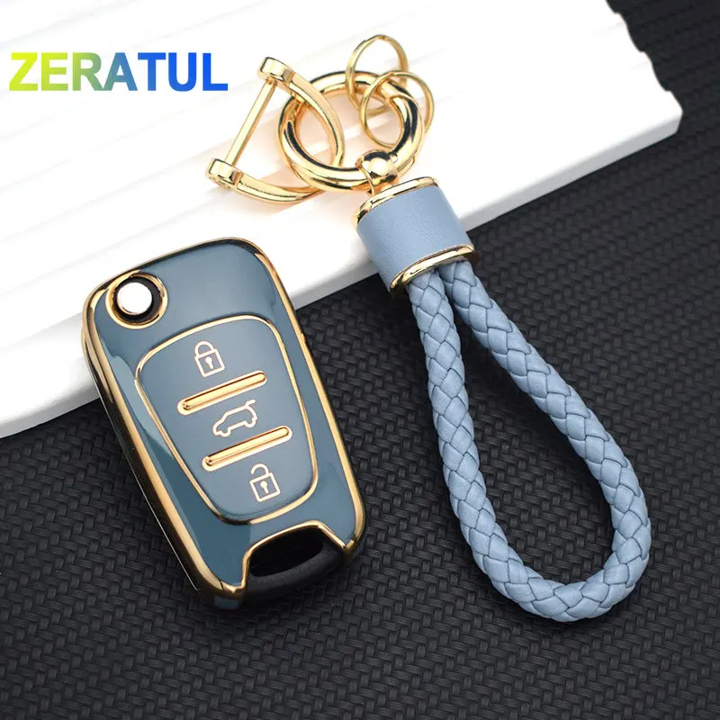 For KIA RIO Soul Optima Ceed K2 K3 K5 Pride For Hyundai Elantra Accent i20 i30 ix35 Car Flip Key Case Cover Shell Fob Keychain