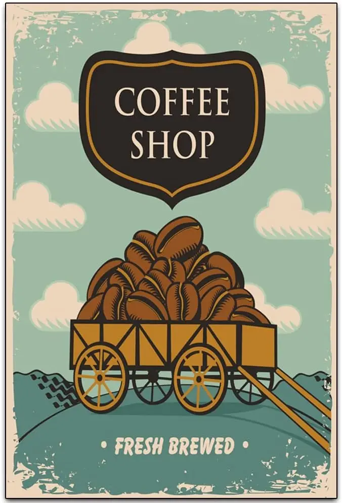 Fresh Brewed Coffee Bean - Funny Retro Classic Art Wall Decoration - Coffee Bar Tin ​Metal Signs Artwork - Original Vintage sign
