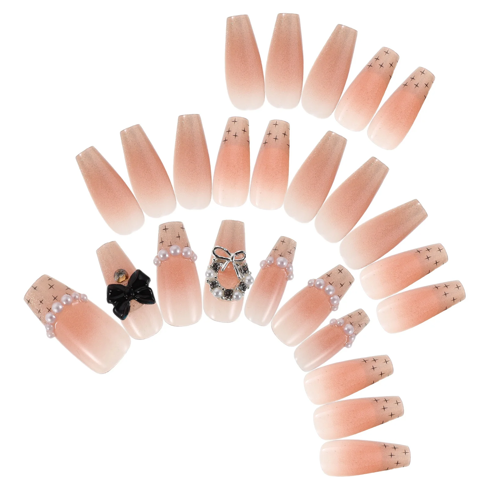 

30Pcs Full Cover Press on Nails Fake Nails with Bow Charms Elegant False Nail Tips for Women DIY Manicure Supplies