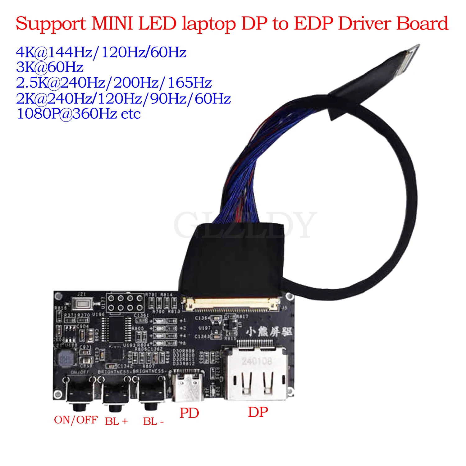 

Плата драйвера DP-EVDP Плата прямого подключения 2K 165 Гц 240 Гц 4K 144 Гц Поддержка мини-светодиодного дисплея QLED высокой яркости NE180QDM-NM1