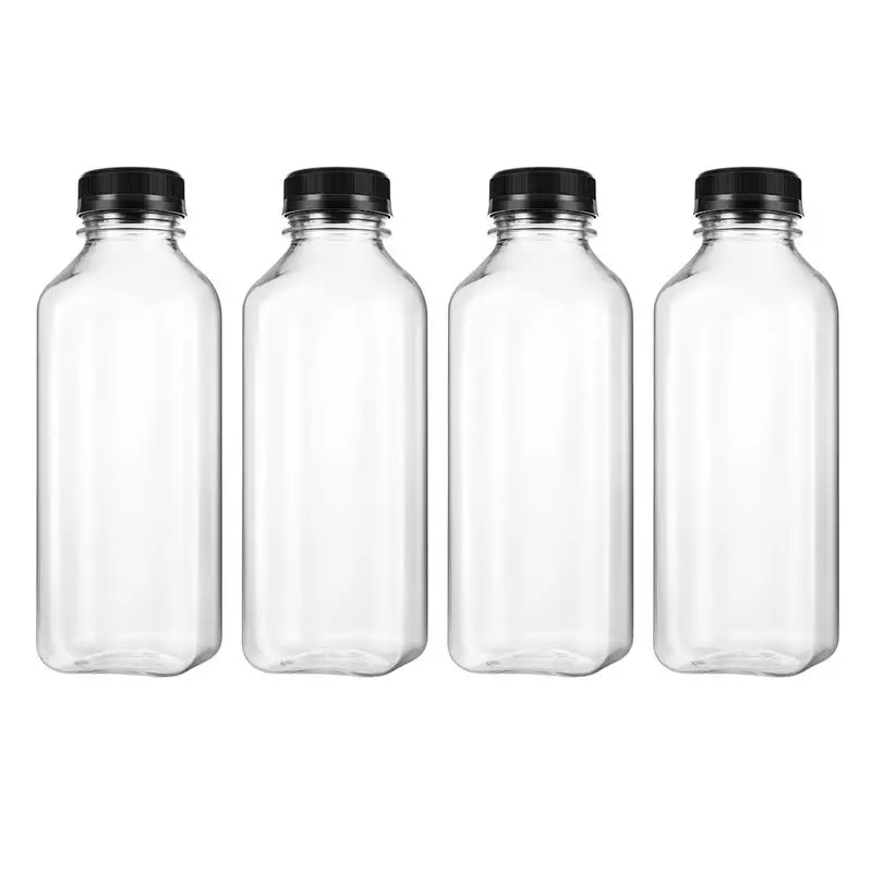 4pcs 500ml Plastic Empty Beverage Drink Bottle PET Milk Juice Bottle Jar Reusable Storage Containers With Lids For Outdoor