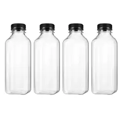 4pcs 500ml Plastic Empty Beverage Drink Bottle PET Milk Juice Bottle Jar Reusable Storage Containers With Lids For Outdoor