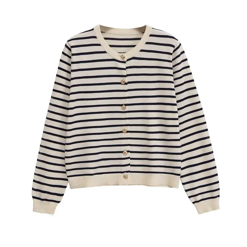 Estate 2025 Nuovo arrivo tappetino a righe rotondo Ne Long Sve lavorato a maglia Jaet da donna Faion Loose Fit Cardigan Sle