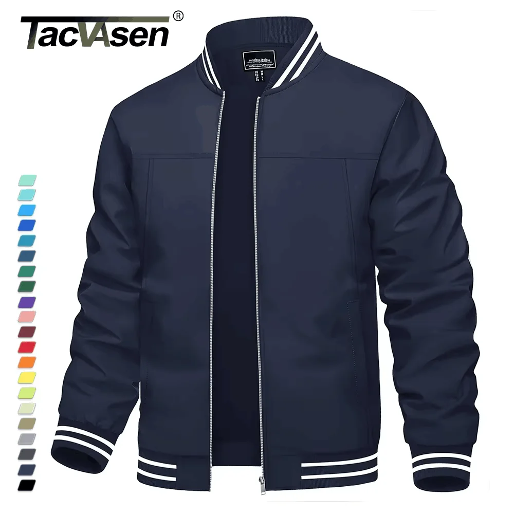 TACVASEN Spring Autumn Casual Jacket Mens Lightweight Full Zip Bomer Jacket Waterproof Outdoor Jacket Baseball Male Windbreaker