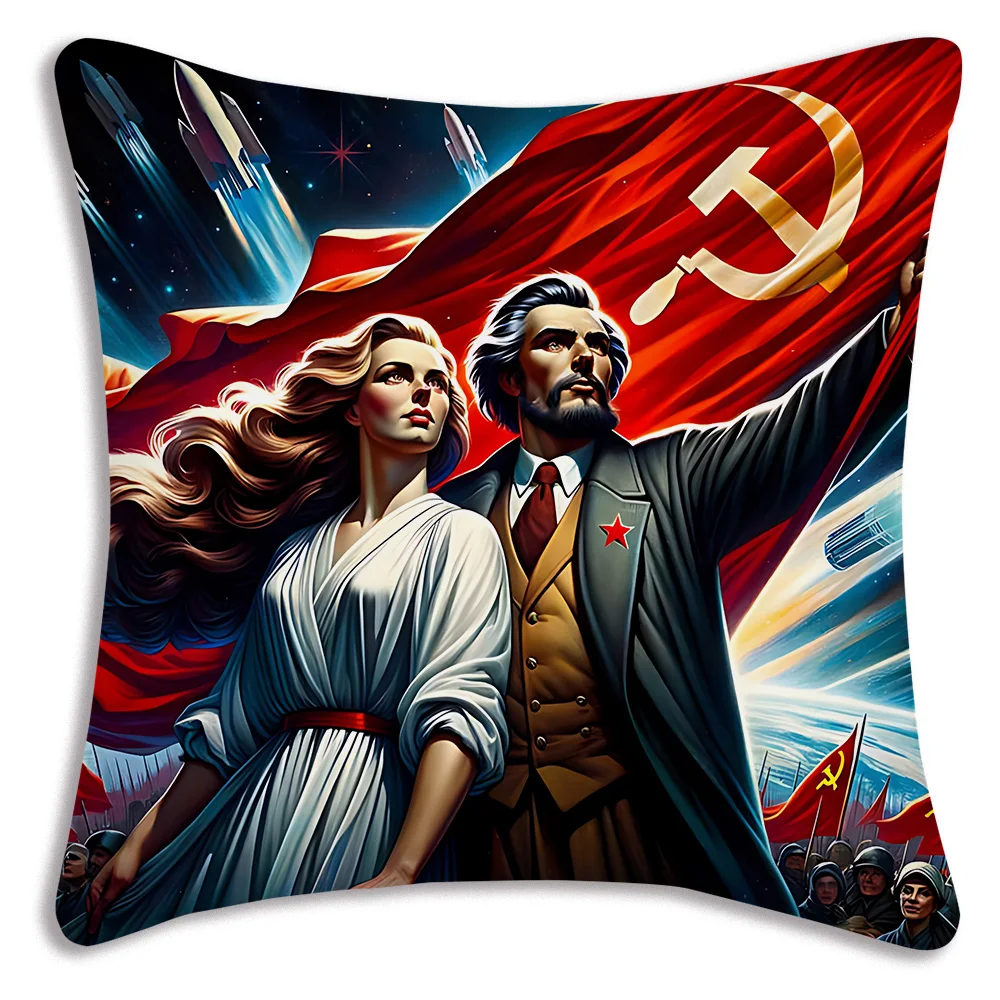 Soviet USSR CCCP Pillow Covers Cartoon Sofa Decorative Home Double-sided Printing Short Plush Cute Cushion Cover