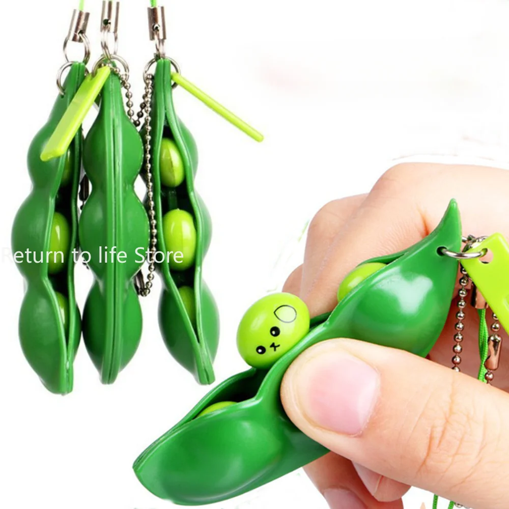 Stress Relief Toy Decompression Edamame Toys Antistress Infinite Peanut Peas Beans Keychain Children's Educational Toys