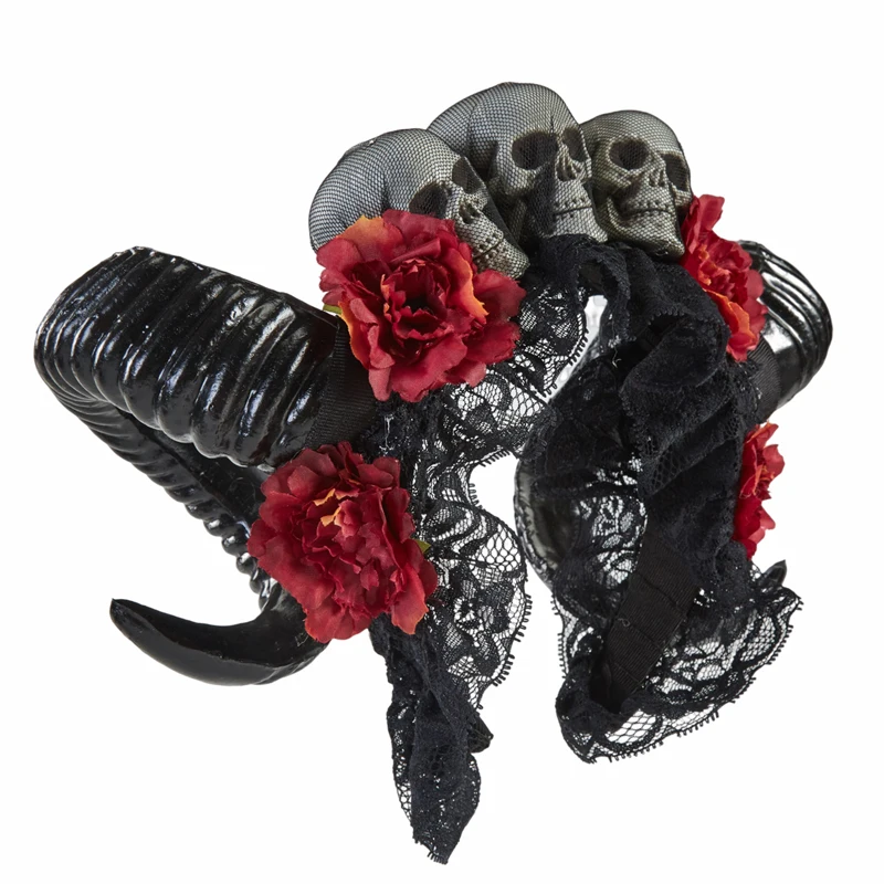 Gothic Böse Hörner Stirnband Lolita Cosplay Schaf Horn Kopfschmuck Halloween Schädel Blumen Haar Zubehör