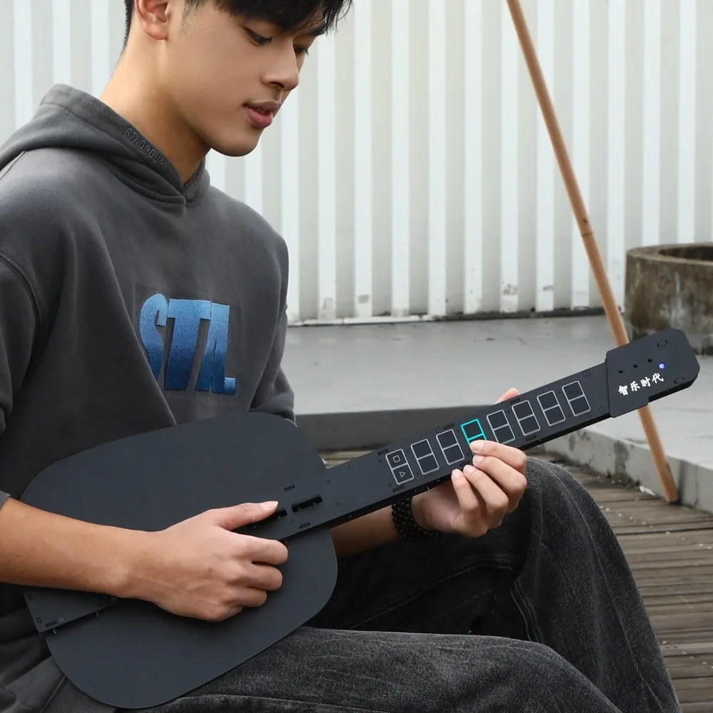Wooden Intelligent String Less Guitar Twelve Instrument Tones Beginner Electronic Guitar Illuminated Guidance Musical Instrument