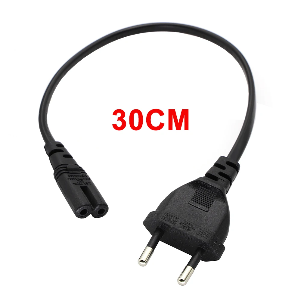 Cable de alimentación europeo de 30 cm, cable de extensión de 2 clavijas, cable de alimentación europeo C7 en forma de 8 para Samsung, Philips, Sony, TV LED, Xbox, adaptador de corriente.