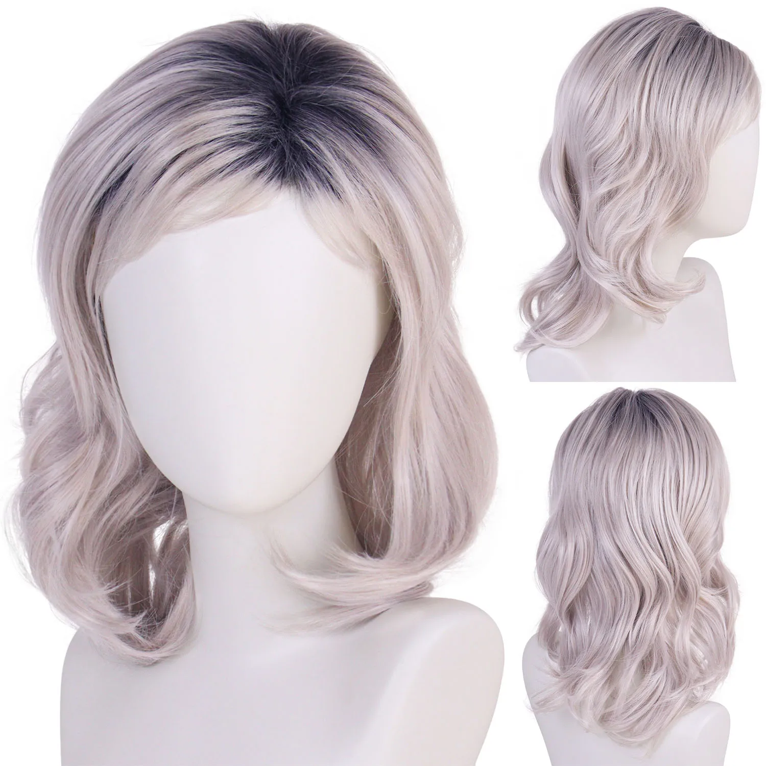 

Пепельно-русый длинный вьющийся синтетический парик для женщин Светло-серый парик с омбре с челкой Старая леди Замена волос Парик Повседневная вечеринка Косплей