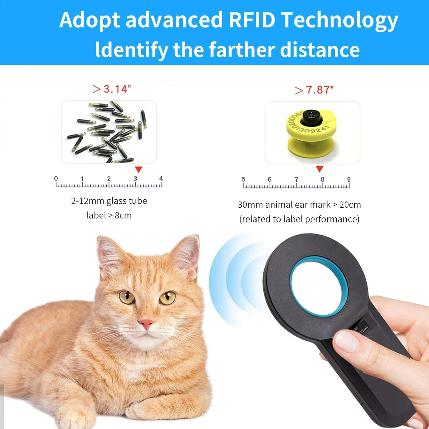 Pet Microchip Reader Scanner RFID EMID Portable Pet Chip Scanner Rechargeable Data Storage Animal Tag for ISO 11784/11785,FDX-B