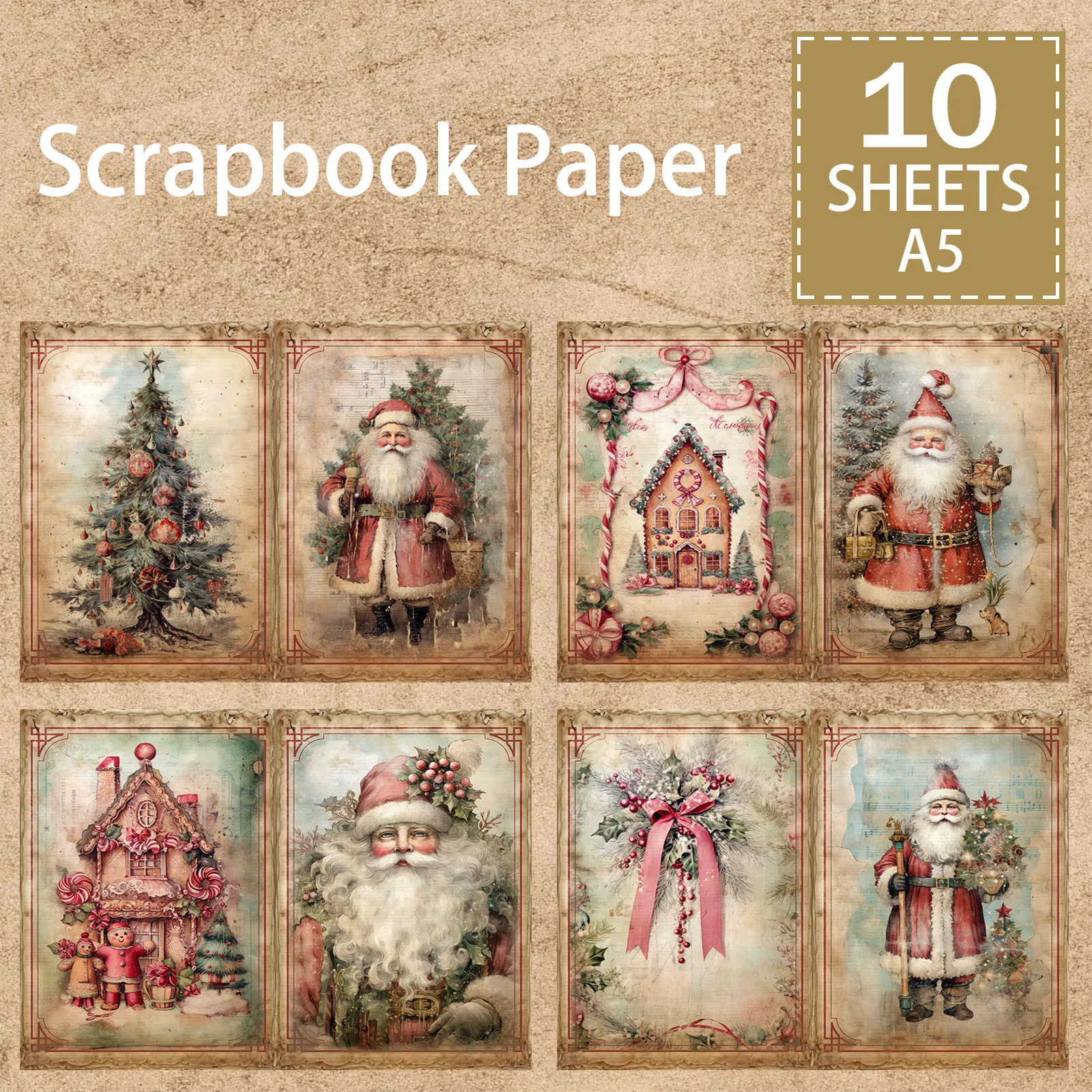 10 feuilles A5 taille noël Vintage père noël bonhomme de neige fond Vintage Grunge Journal planification Scrapbooking
