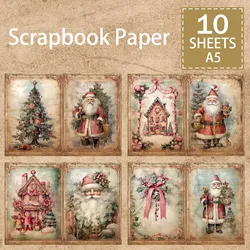 10 Sheets A5 Size Christmas Vintage Santa Snowman Background Vintage Grunge Journal Planning Scrapbooking