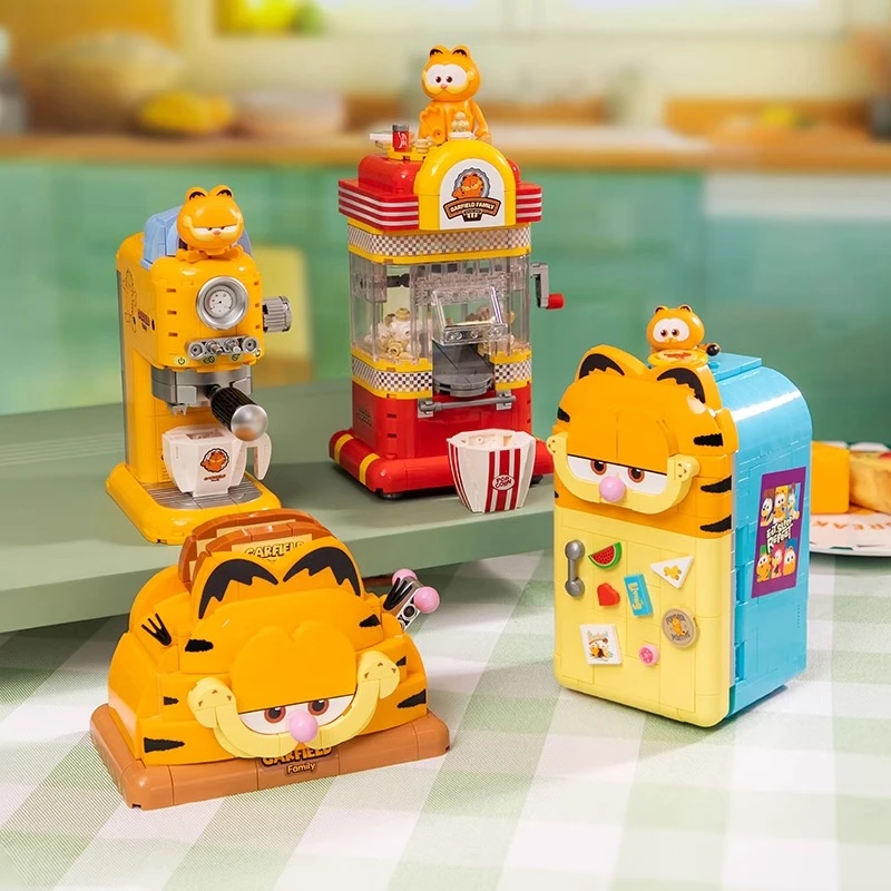 Garfield building block refrigerator popcorn machine collection model animation peripheral childrens assembly toys birthday gift