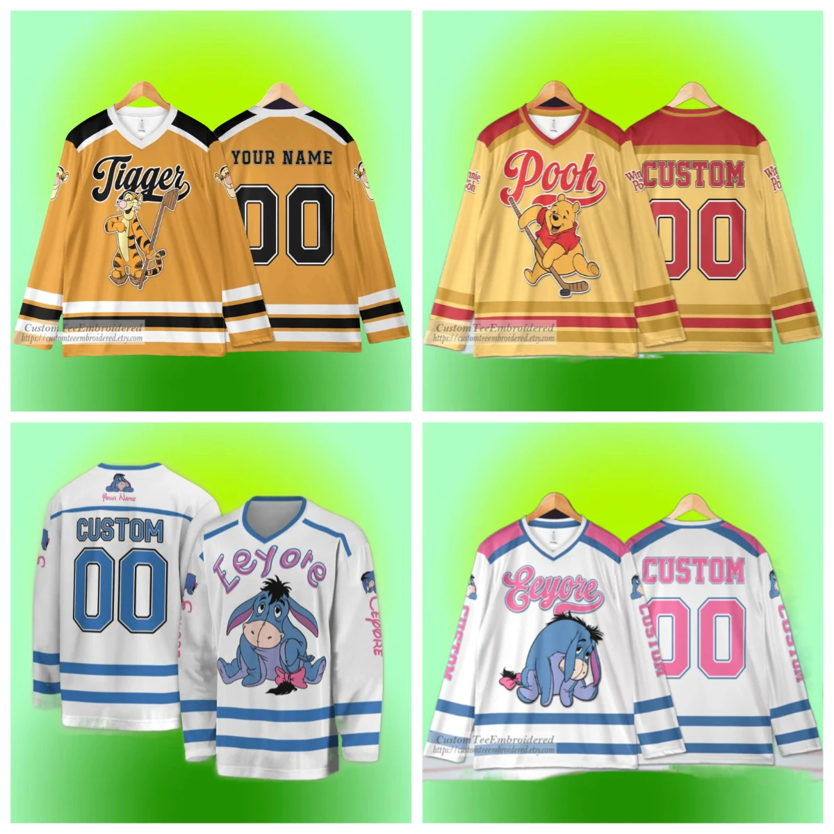 

Disney Winnie the Pooh Ice Hockey Jersey 3D Print Men's Women's Long Sleeve Sweatshirt Fashion Eeyore Team Sports Hockey Jersey
