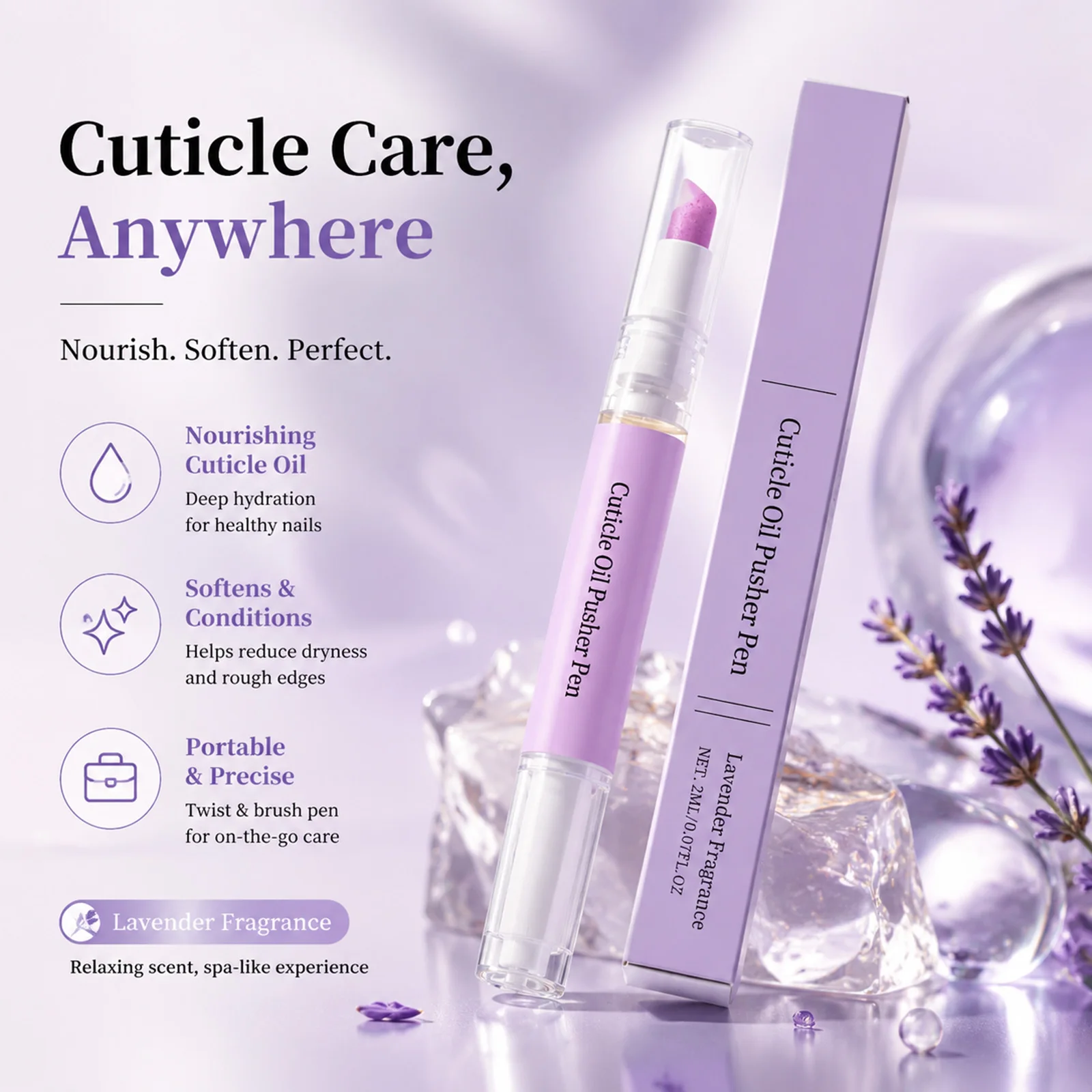 1/2/3/5PCS 2In1 Cuticle Oil Pusher Pen Lavender Removes Repairs Dry Cracked Nails Moisturizing Hangnail Treatment Manicure Care