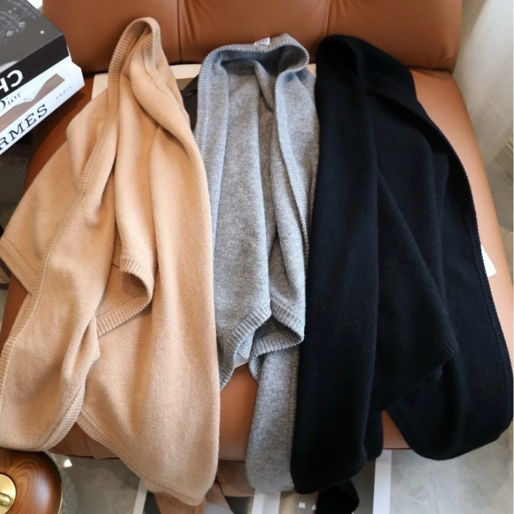 

Женский кашемировый треугольный шарф 2-в-1, утеплитель для шеи, однотонная вязаная шаль, мягкий теплый зимний аксессуар, подарок для женщин