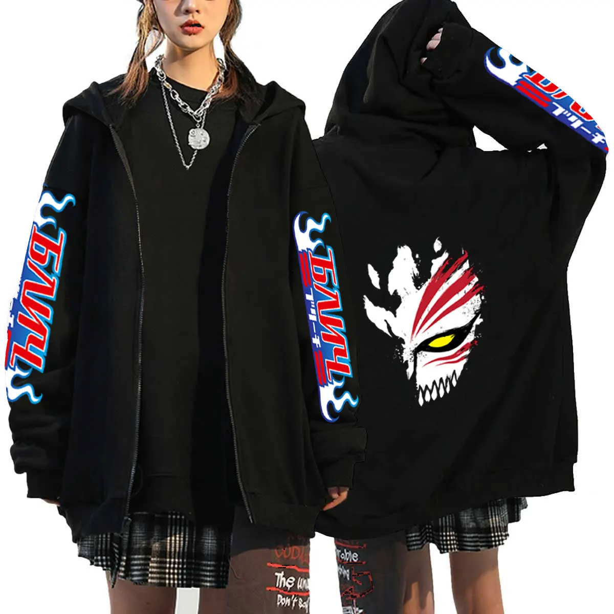 

Heizaki Ichigo Anime Printing Plush Zip Hoodie Cross border Loose Large Size Men's and Women's Sports Casual Sweater