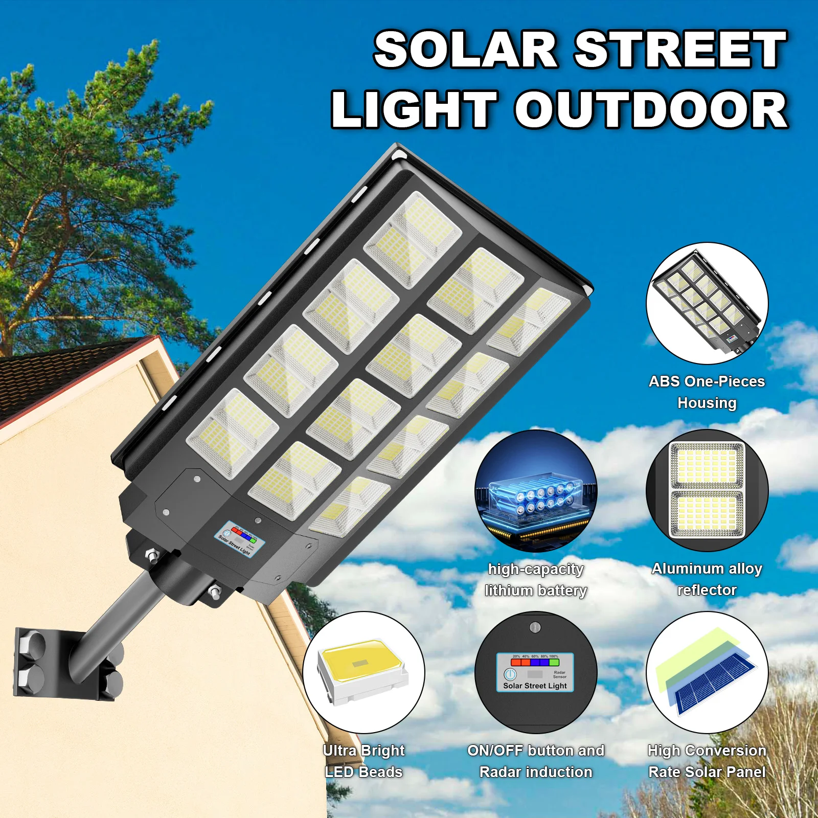 Newest Solar Street Lights Motion Sensor LED Solar Flood Light Dusk To Dawn Outdoor IP65 Waterproof LED Security Lamp for Yard