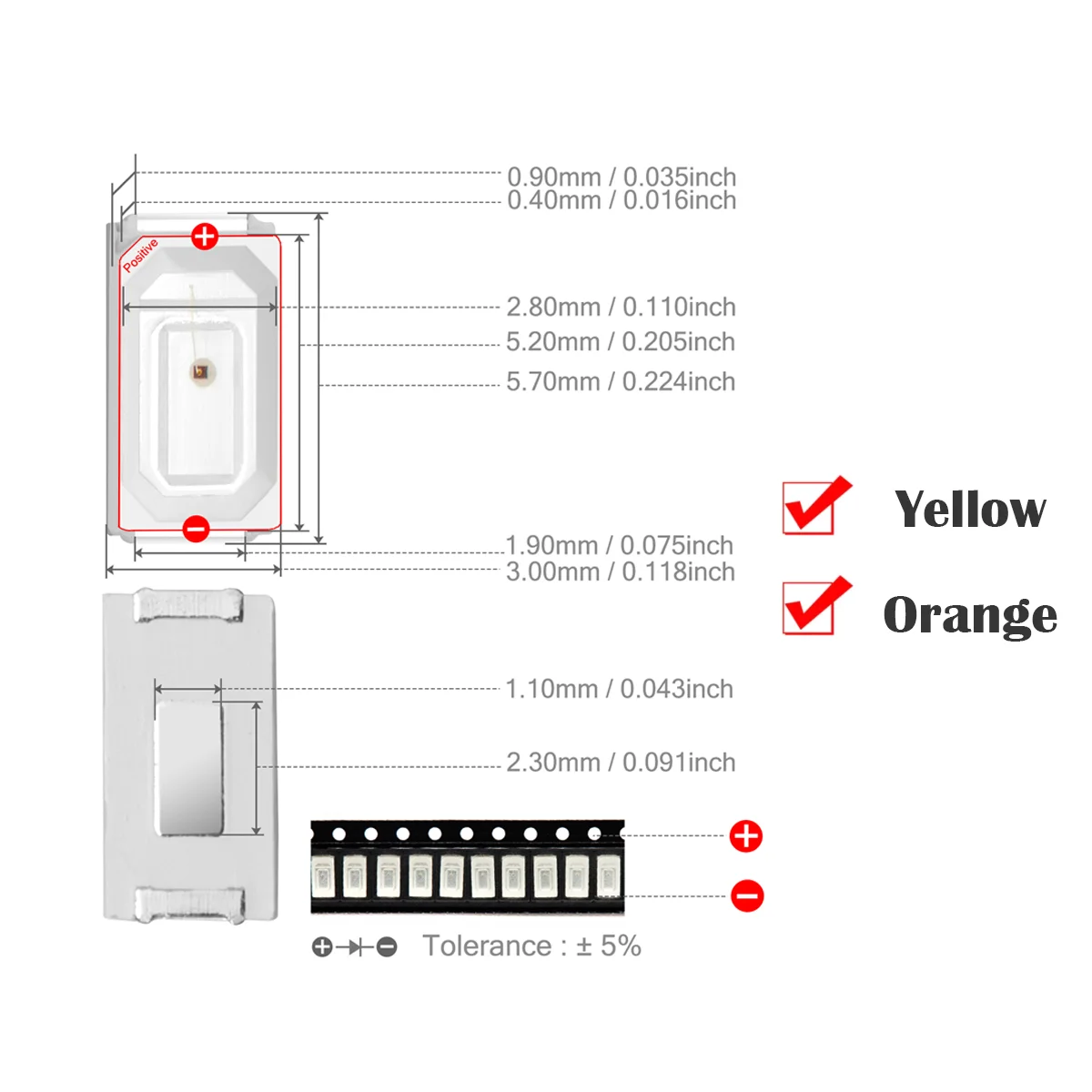 100pcs SMD 5730 (5630) LED Emitting Diode Lamp Chip Warm Cool White Red Green Blue Yellow Orange Pink 0.1W 0.2W 0.5W Light Beads