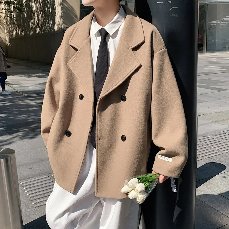 

YASUGUOJI новое зимнее утепленное шерстяное пальто, мужское повседневное двубортное пальто, мужское корейское модное свободное мужское пальто большого размера