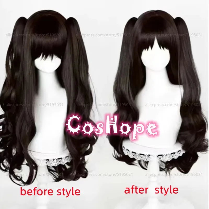 2025 Tohsaka Rin 80 سنتيمتر مع ذيل حصان مزدوج شعر مستعار أسود تأثيري أنيمي مقاومة للحرارة بيروكات صناعية