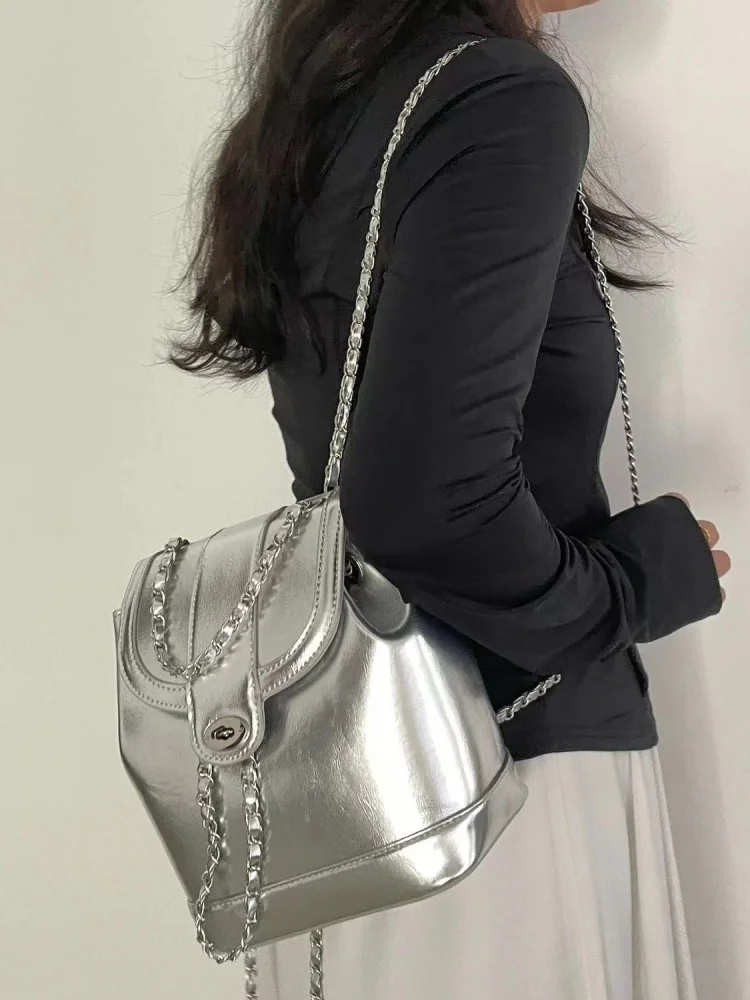 JOChimStreetwear-Sac à main Silver Fashion pour filles, proximité, sac à dos Wstring, cartable décontracté et polyvalent, épicé, Y2K