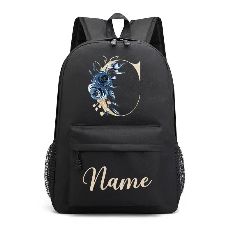 Nome personalizado Mochila inicial para meninas, mochila escolar, mochila com design de carta, mochila pré-escolar para crianças, berçário, rosa e dourada