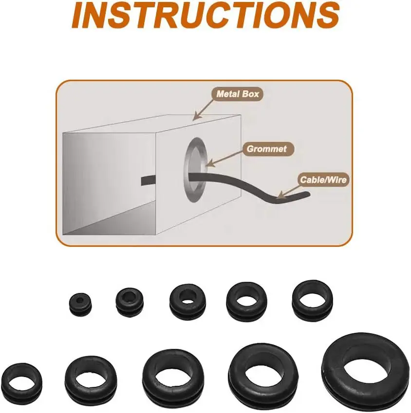 190 Pcs Black Rubber Grommet Assortment Kit 9 Sizes Eyelet Ring Washer Hot Selling Set