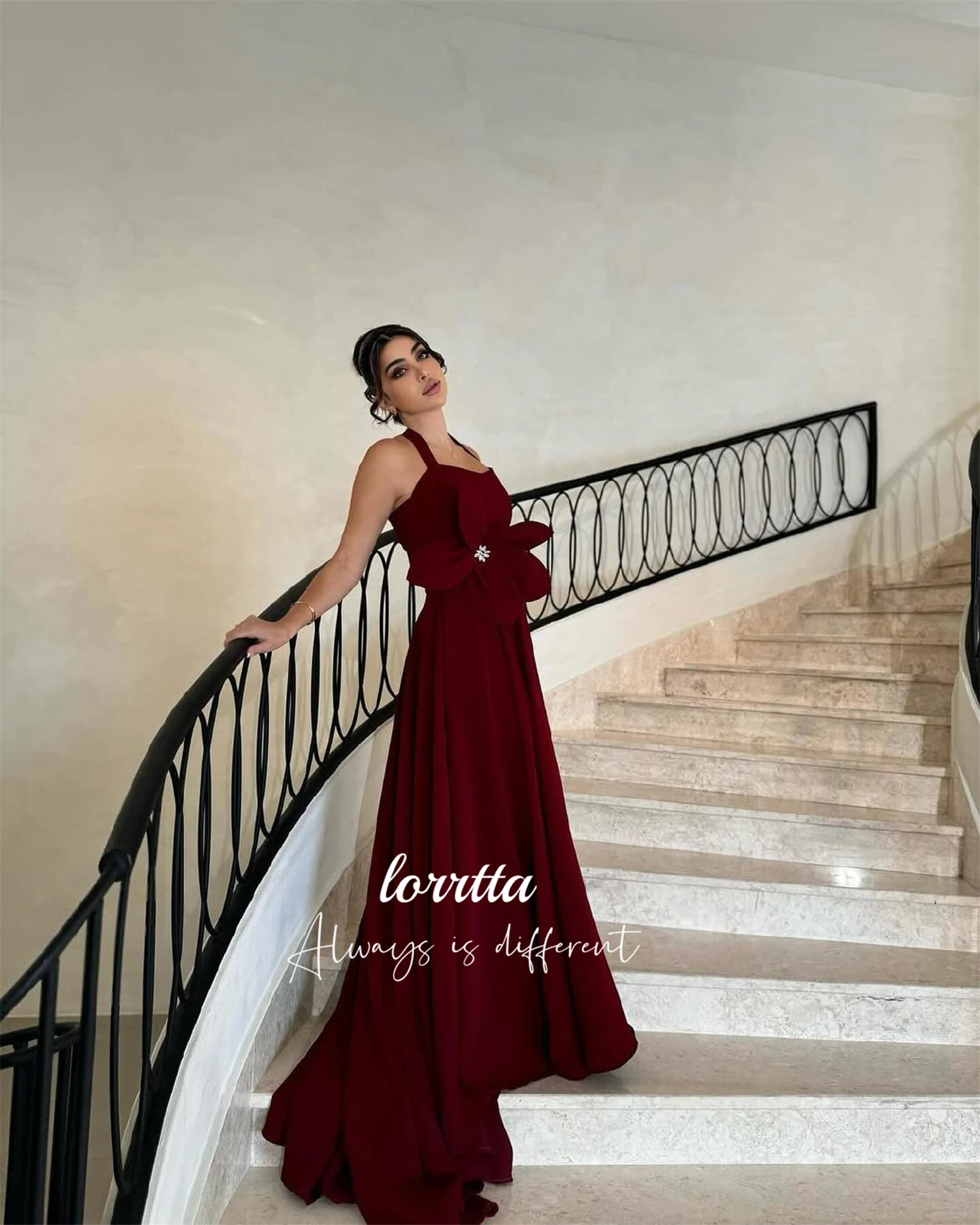 Lorrtta-Robe de Soirée Personnalisée pour Femme, Décoration Florale, Invitée de Mariage, Claret, Robes de Bal Élégantes