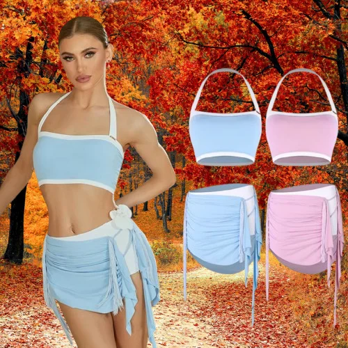 

Summer Women's Latin Dance Clothes Halter Neck Tops Mini Skirts Rumba Cha Cha Samba Dance Practice Clothing Training Wear