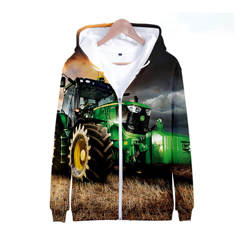 Hoodies 3D Print Kawaii Tractor Motorcycle Zipper Sweatshirts Boys Girls Sweatshirts Children\'s Fashion Oversize Hoodie Coat