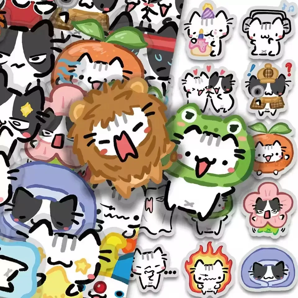 54 pegatinas de gatos estilo graffiti para diario, calcomanías de gatos Kawaii para laptop, teléfono, monopatín, impermeables