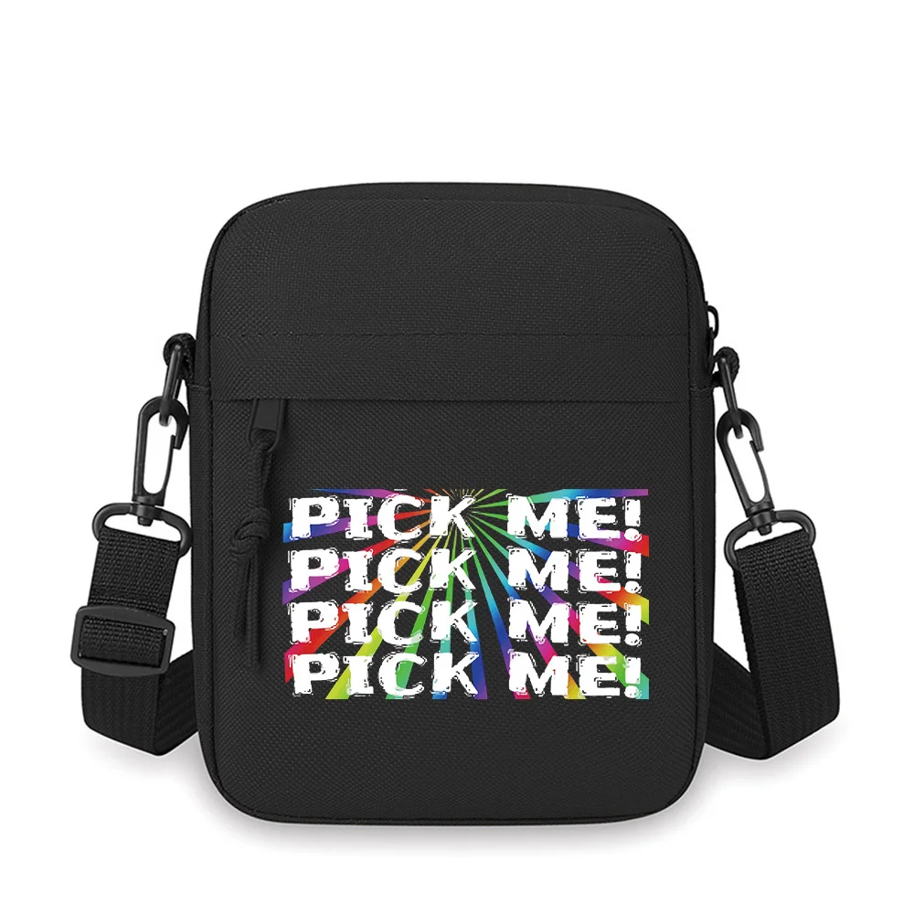 Bold white text rainbow burst design Men Crossbody Bag Single Shoulder Women Cartoon Anime Film Printing Design Unisex