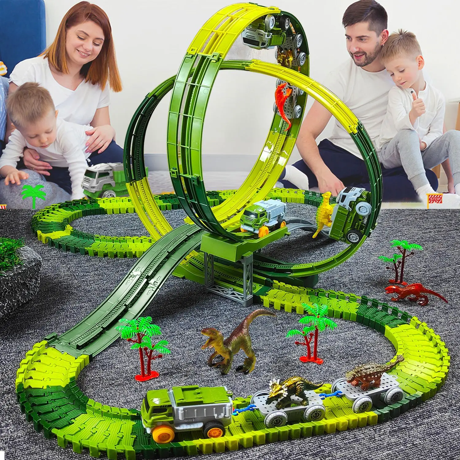 Dinosaur Electric Train Track Sets Railway Car remote control racing track toy automatic racing electric track for Child's Gifts