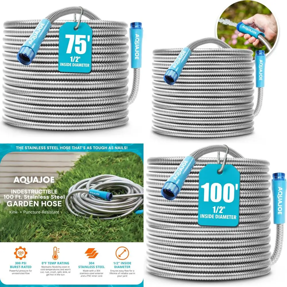 

Сверхмощный спиральный садовый шланг из нержавеющей стали 304, без ударов, длина 75 футов, устойчивый к проколам и прочный