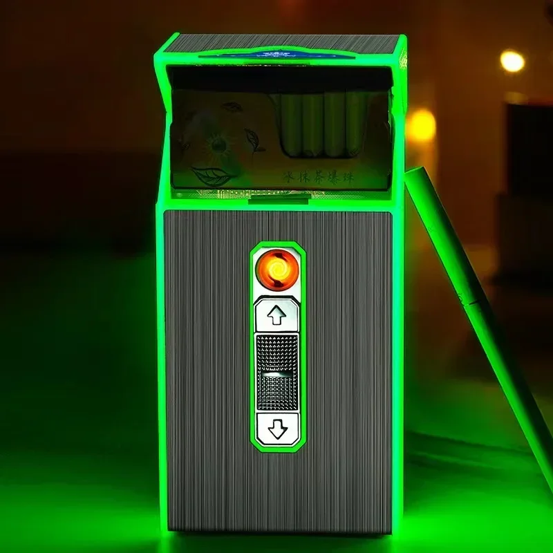 Luminous Cigarette Case With USB Lighter Can Hold 20PCS 100mm Cigarette 2-in-1 Waterproof Rechargeable Cigarette Box Holder