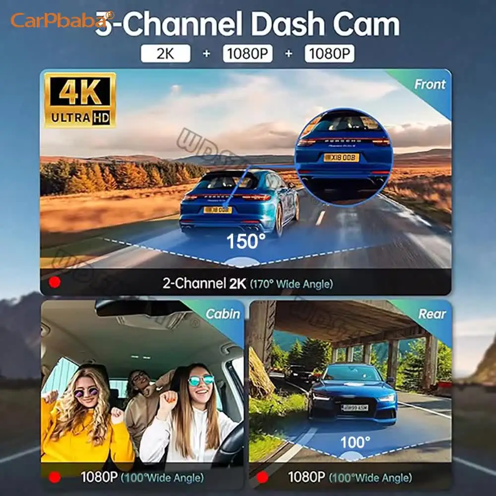 4K Car DVR 2/3-Channel Front Inside Rear View Camera GPS WIFI Black Box Dash Cam For Cars Video Recorder Vehicle Car Accessories