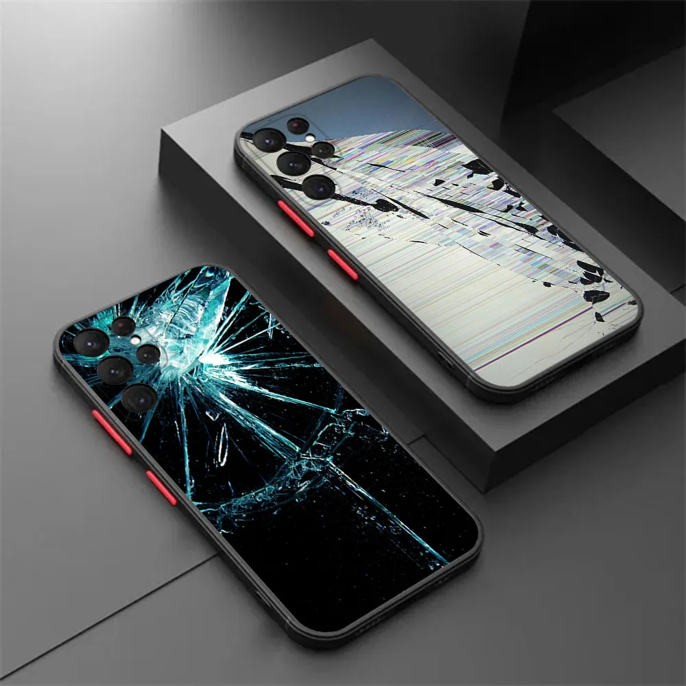 Phone Case For Samsung S21 Plus S24 S23 S22 S20 Ultra A53 A54 A71 A72 A73 34 Glass Cracked Screen Texture Translucent Back Cover