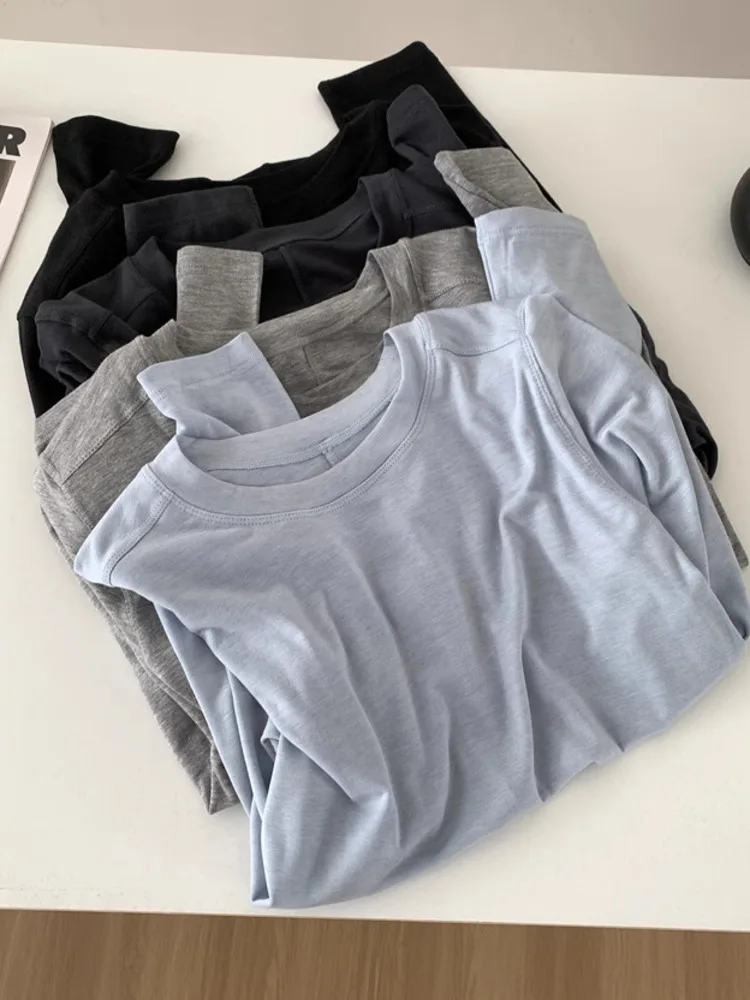 WHTREND أنيقة تنوعا الصوف المرقعة كم طويل محبوك تي شيرت للنساء الربيع رقيقة لينة بلون قاعدة القمصان WH2013 #2