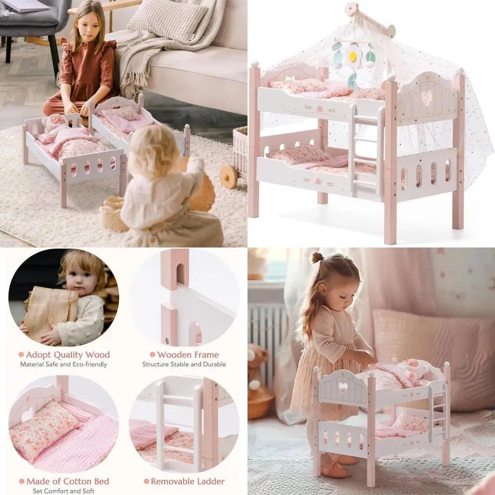 

Pink Wooden Stackable Bunk Beds for 18 Dolls, Set of 2, Fits American Girl and Similar Size Dolls