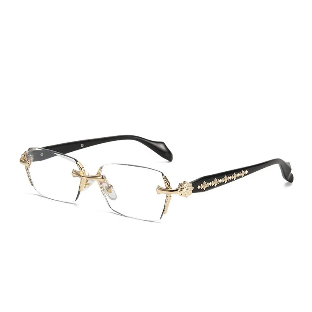 

Y2K Vintage Frameless Cut Edge Glasses Anti Eyestrain Metal Anti-Blue Light Glasses Travel Eyewear Eye Protection